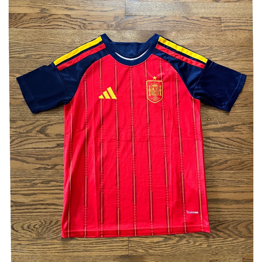 Adidas Spain National Team Soccer Jersey Red Navy Blue Slim Fit Small S
